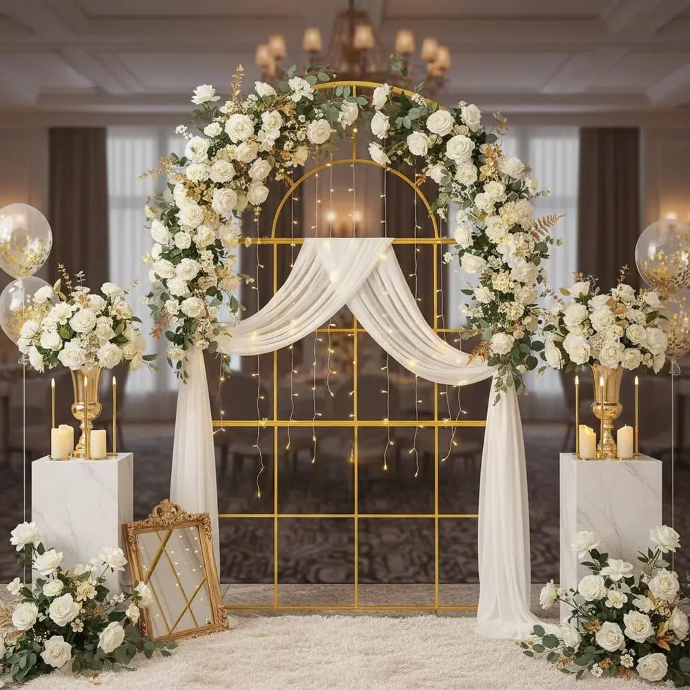 Gold Metal Wedding Arches, 6.5 - đánh giá và giá Wedding Balloon Arch